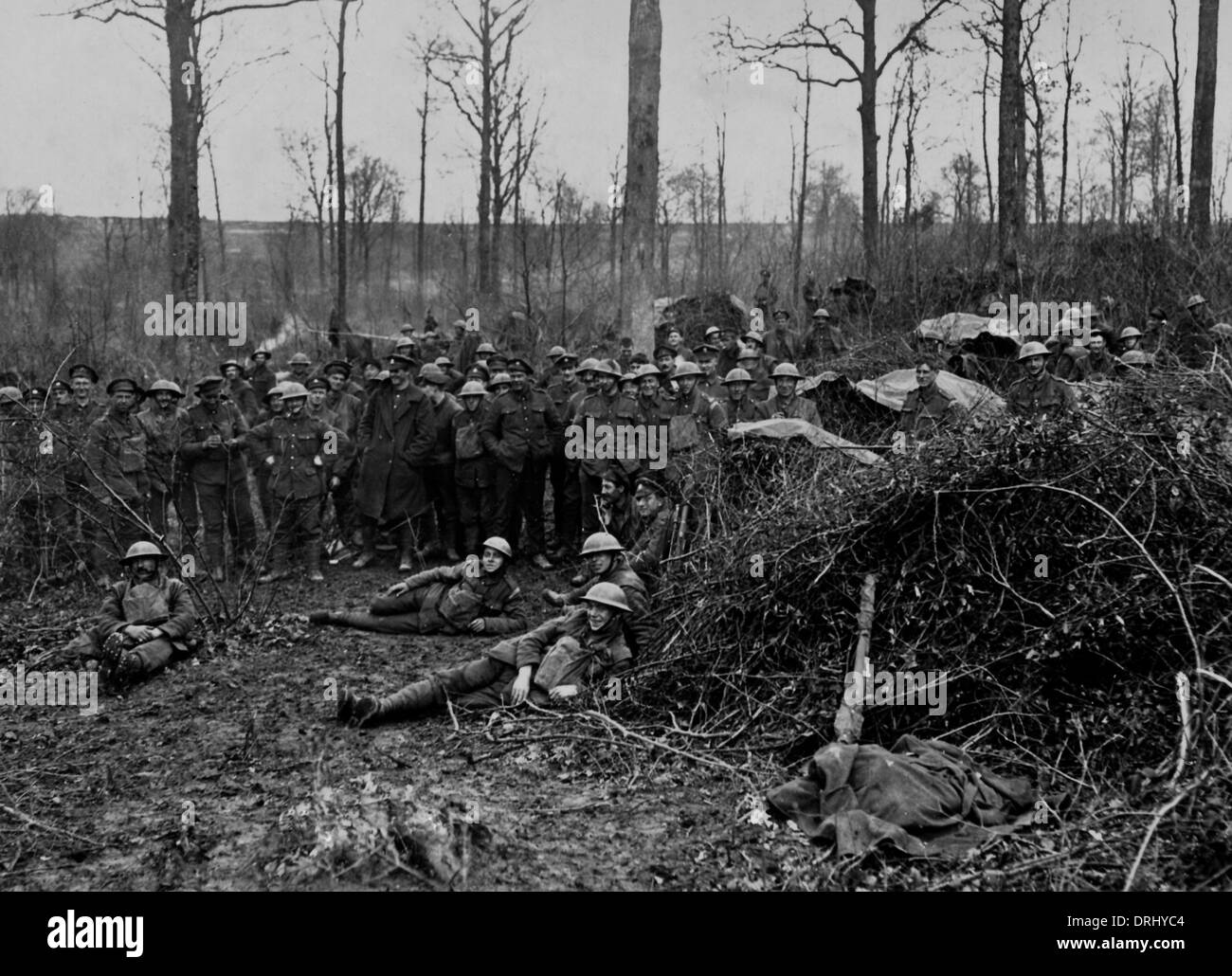 Le truppe britanniche si accamparono in legno, fronte occidentale, WW1 Foto Stock