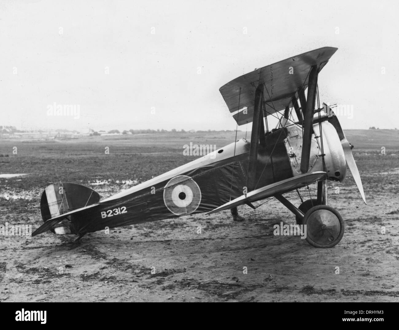 Sopwith F1 Camel biplano su un campo di aviazione, WW1 Foto Stock