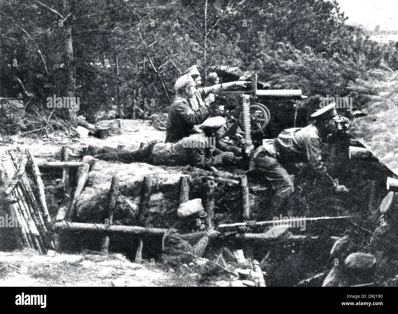 Mitragliatrice sezione in una foresta, Russo davanti, WW1 Foto Stock