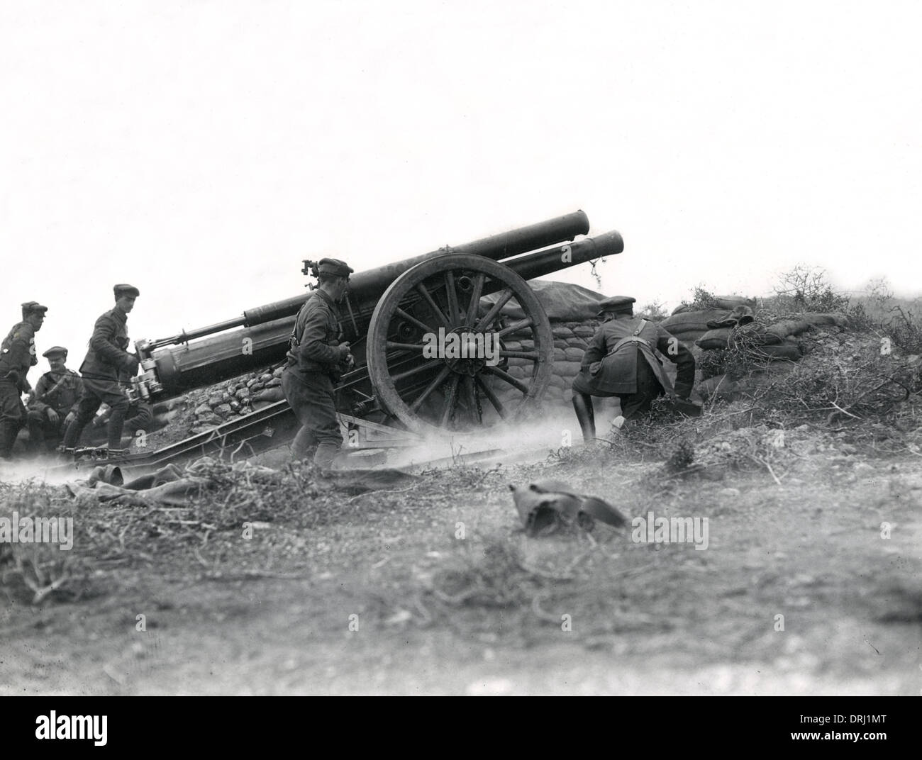 Gunners con 60-pound pistola, Salonicco anteriore, WW1 Foto Stock
