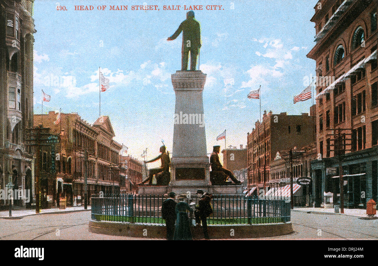 La Brigham Young monumento - Main Street, Salt Lake City Foto Stock