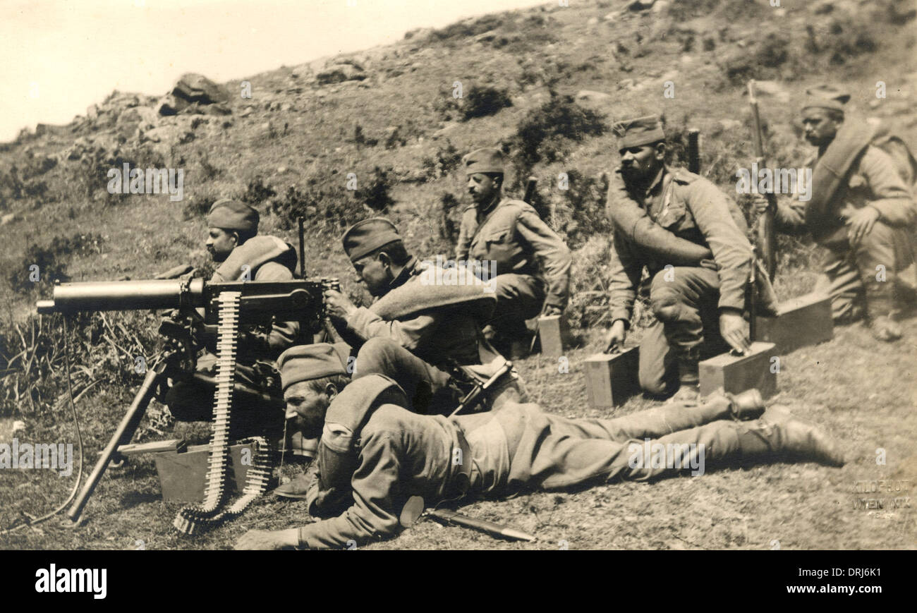 Il serbo mitraglieri vicino Obrenovici, Serbia, WW1 Foto Stock