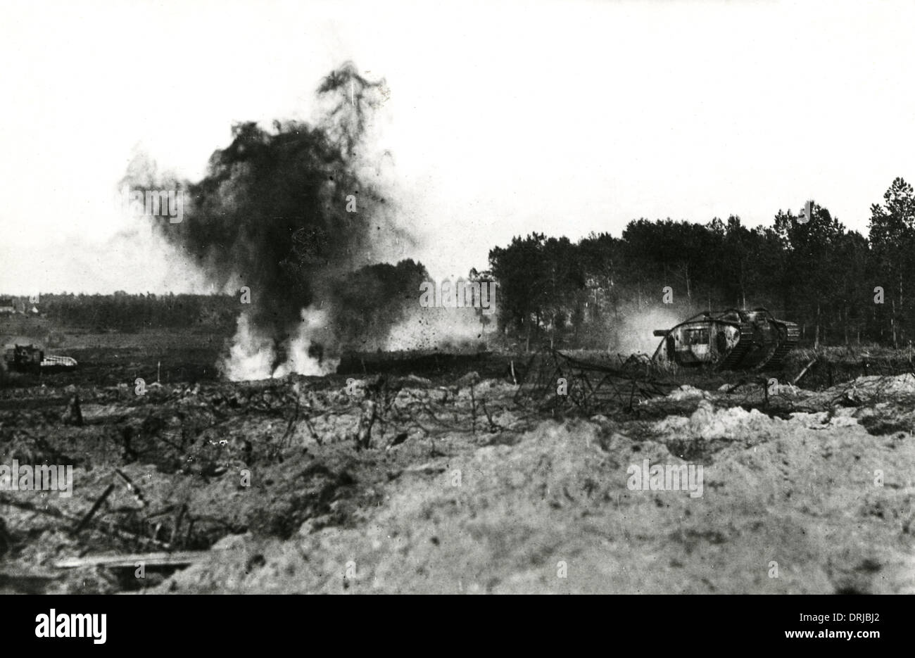 Americano serbatoi in azione, fronte occidentale, WW1 Foto Stock