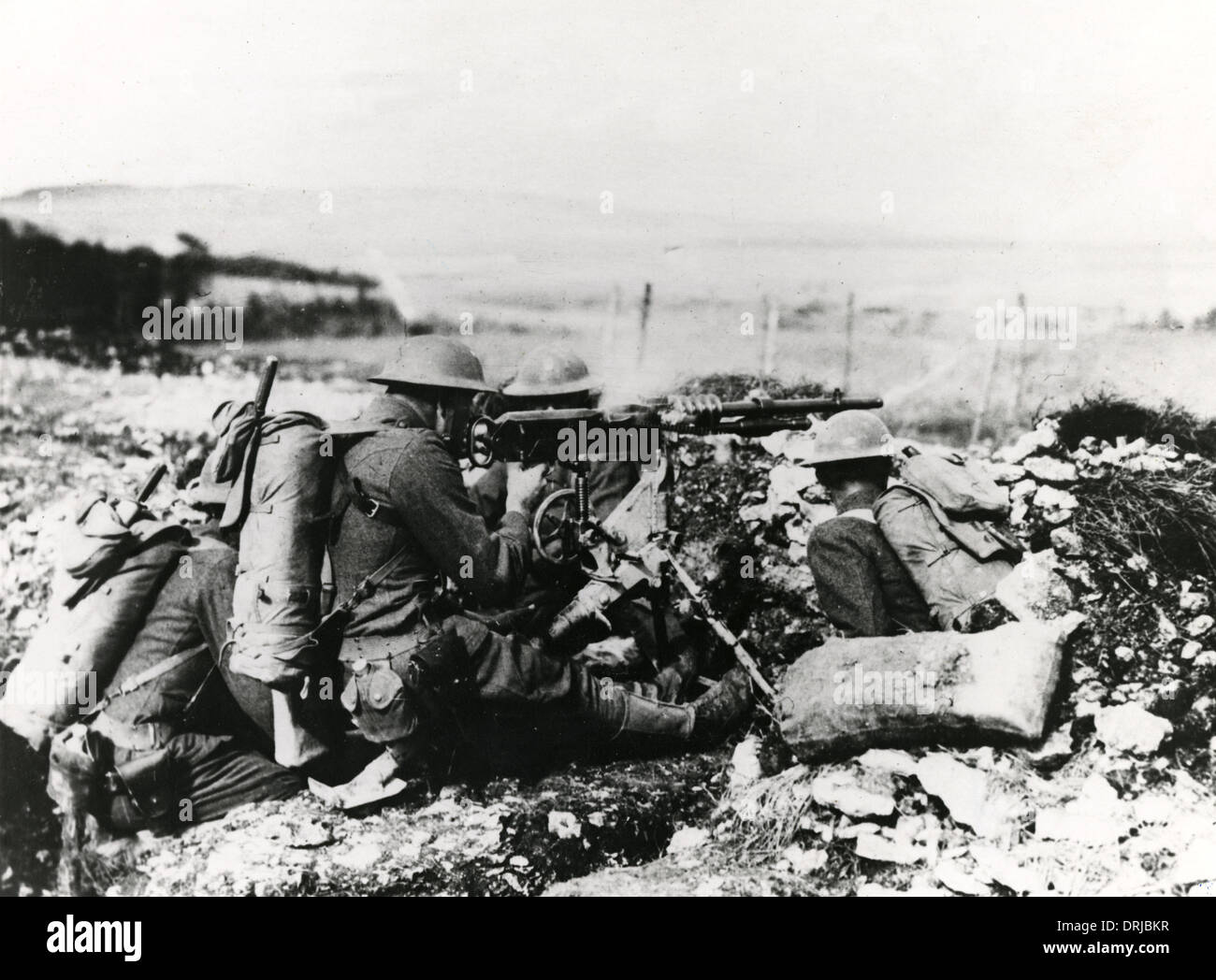 I soldati americani in azione con Hotchkiss pistola, WW1 Foto Stock