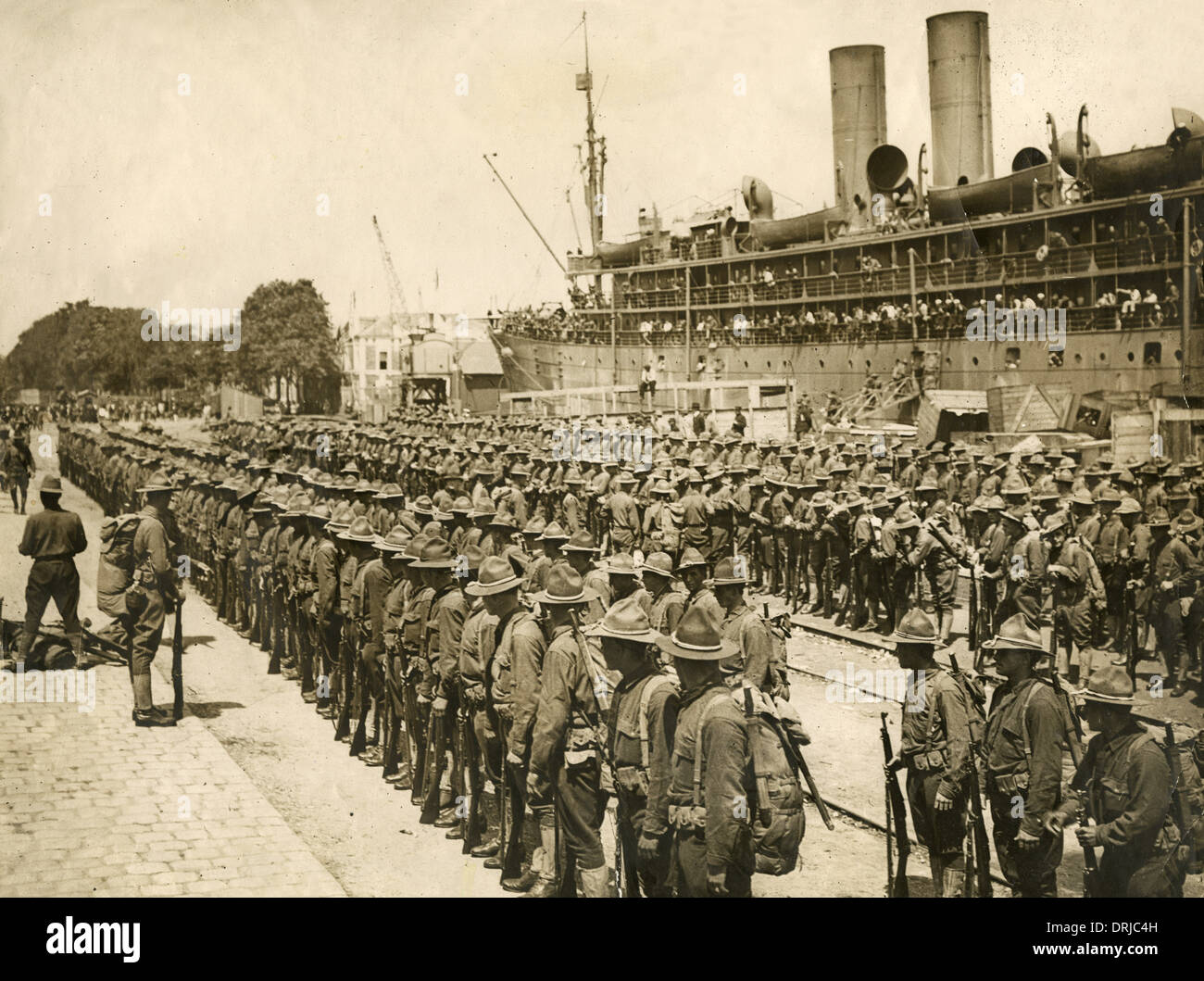 Truppe americane che arrivano in Europa, WW1 Foto Stock