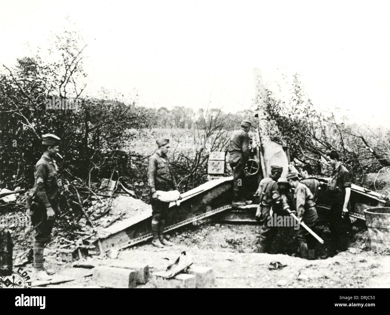 American gunners in azione vicino a Tours, Francia, WW1 Foto Stock