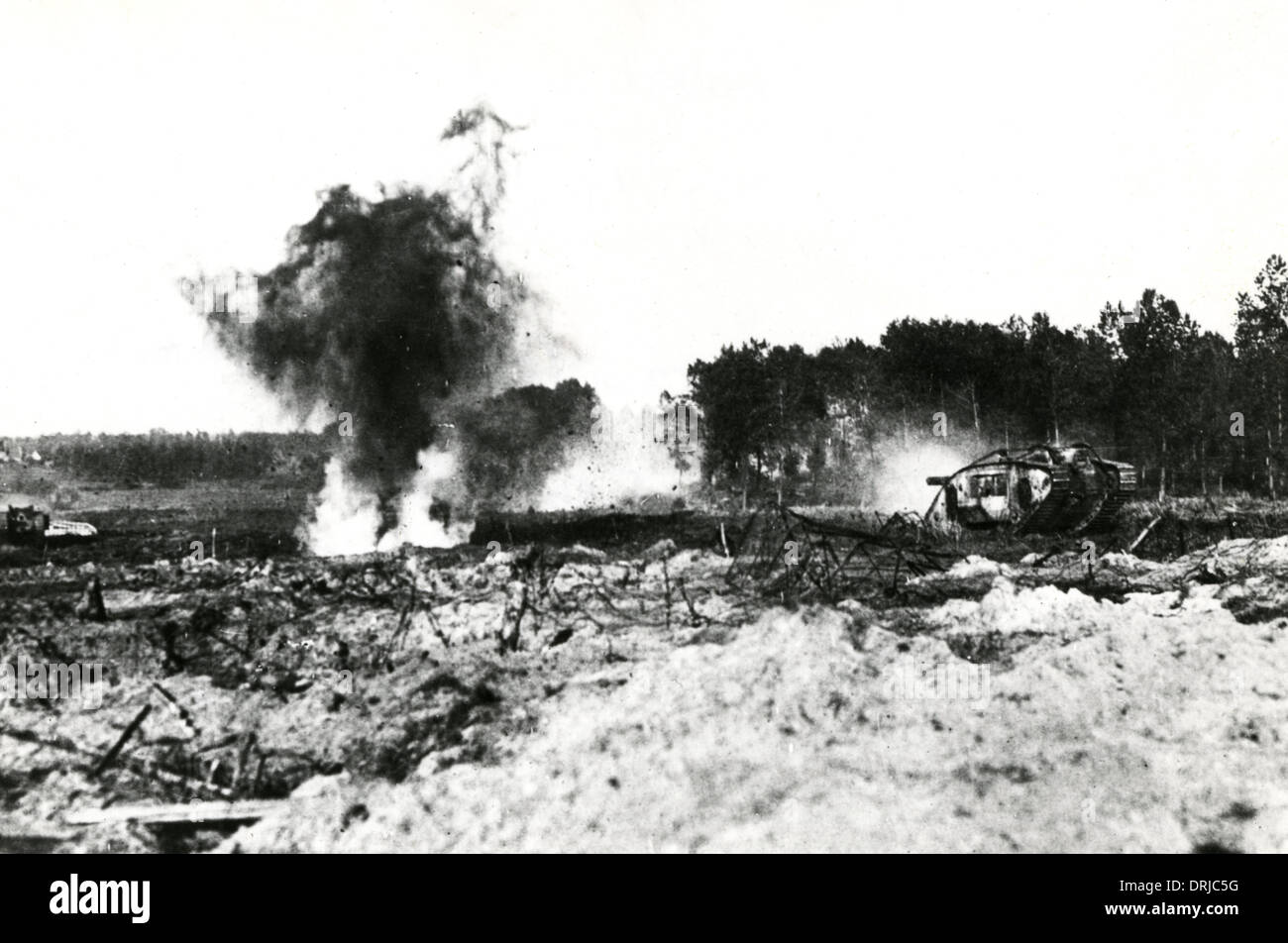 Americano serbatoi in azione, fronte occidentale, WW1 Foto Stock