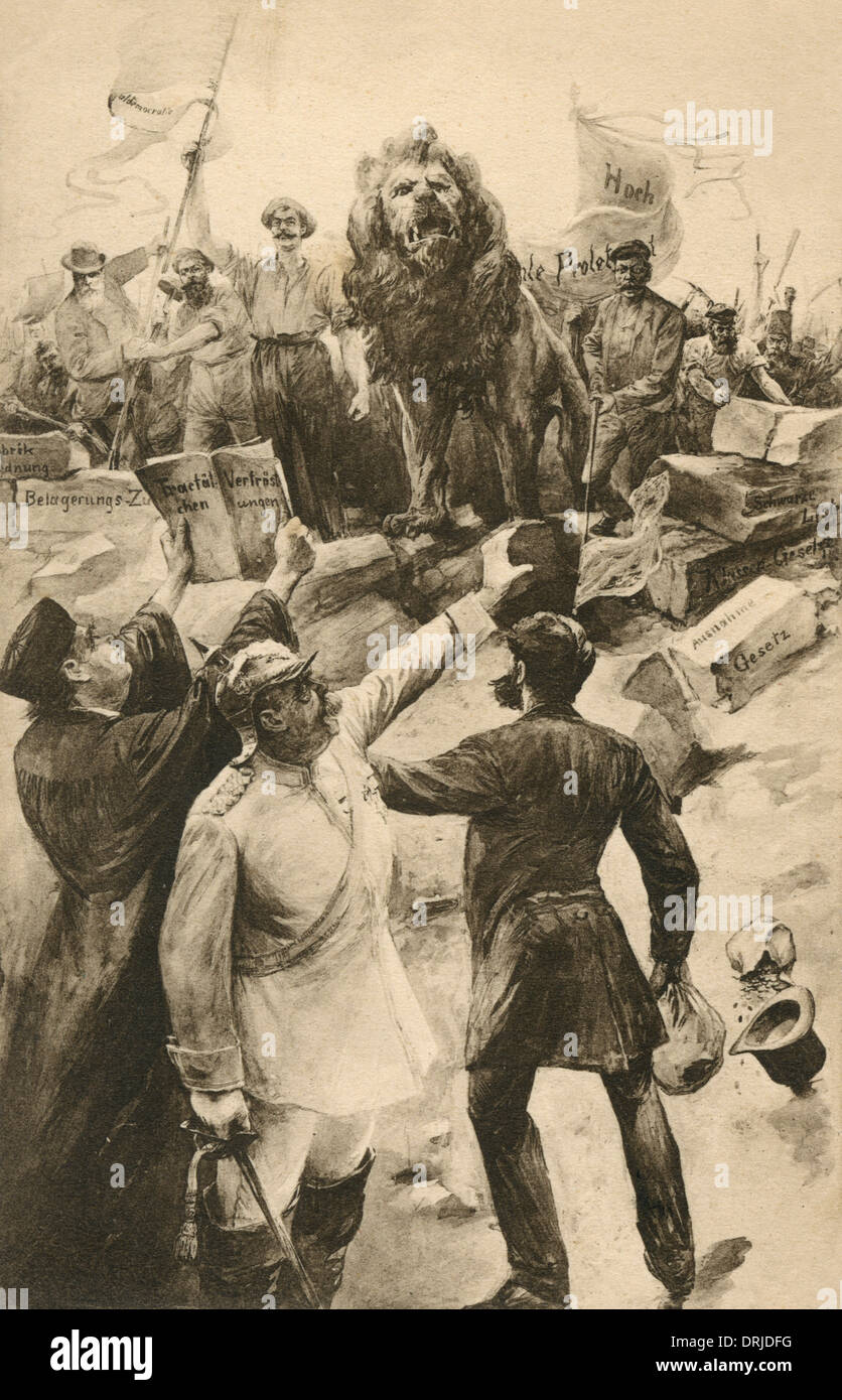 Politico tedesco, cartoon British sotto assedio Foto Stock