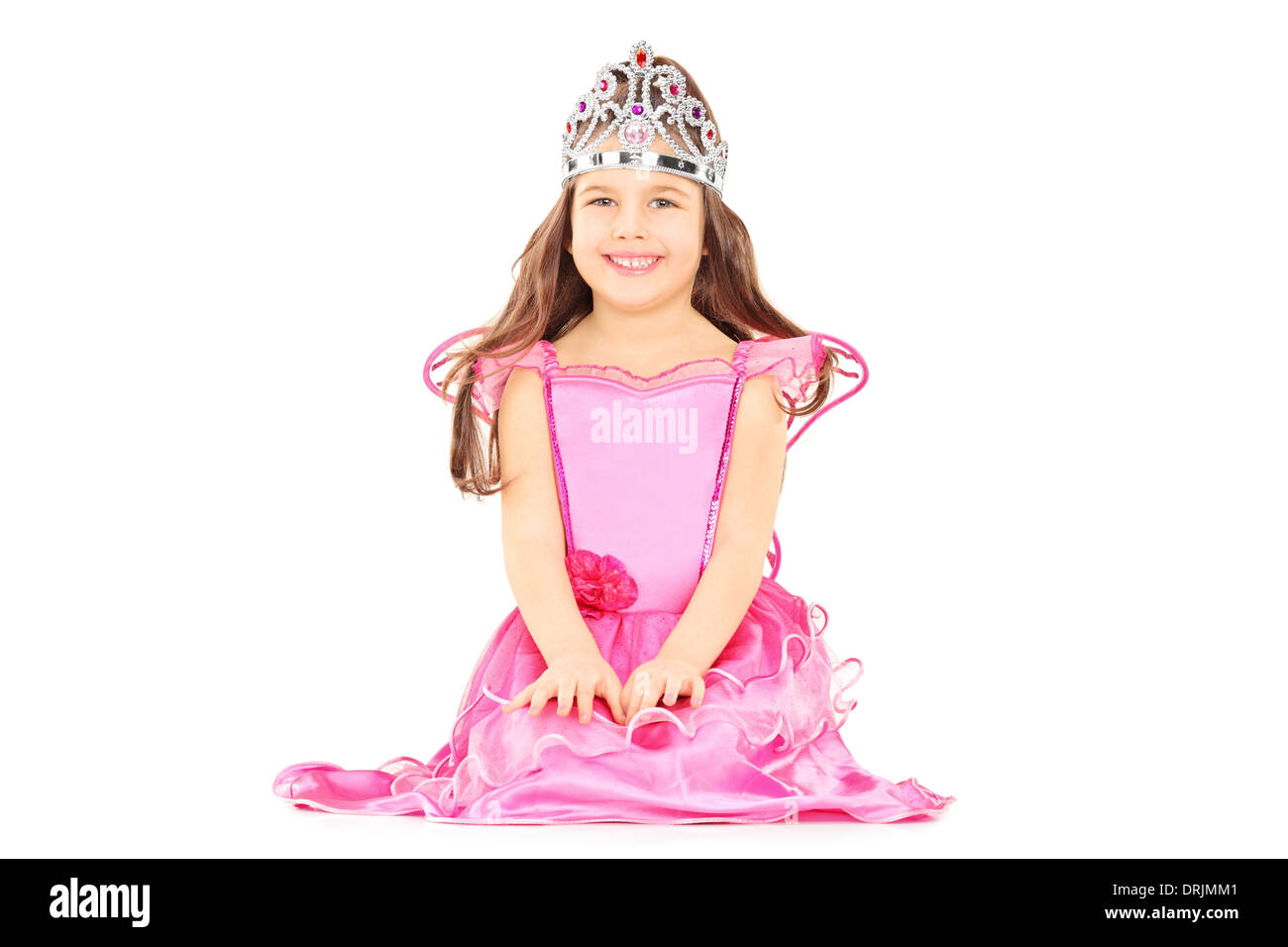 Carino bambina vestito come la principessa che indossa una tiara Foto Stock