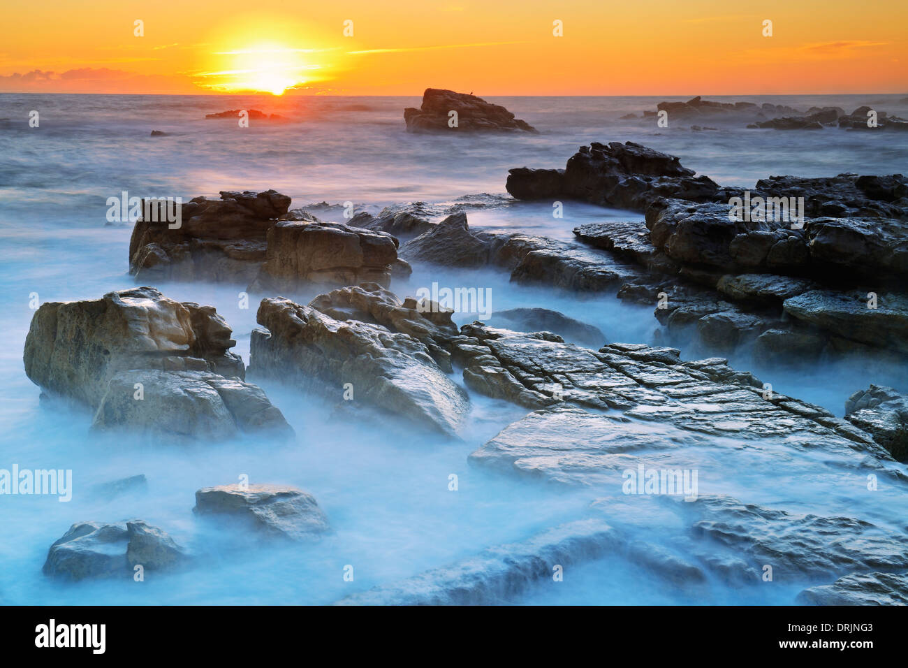 Tramonto su Bird Island, Lamberts Bay, Western Cape, West Cape, Sud Africa, Africa, Sonnenuntergang auf Bird Island, Western Ca Foto Stock