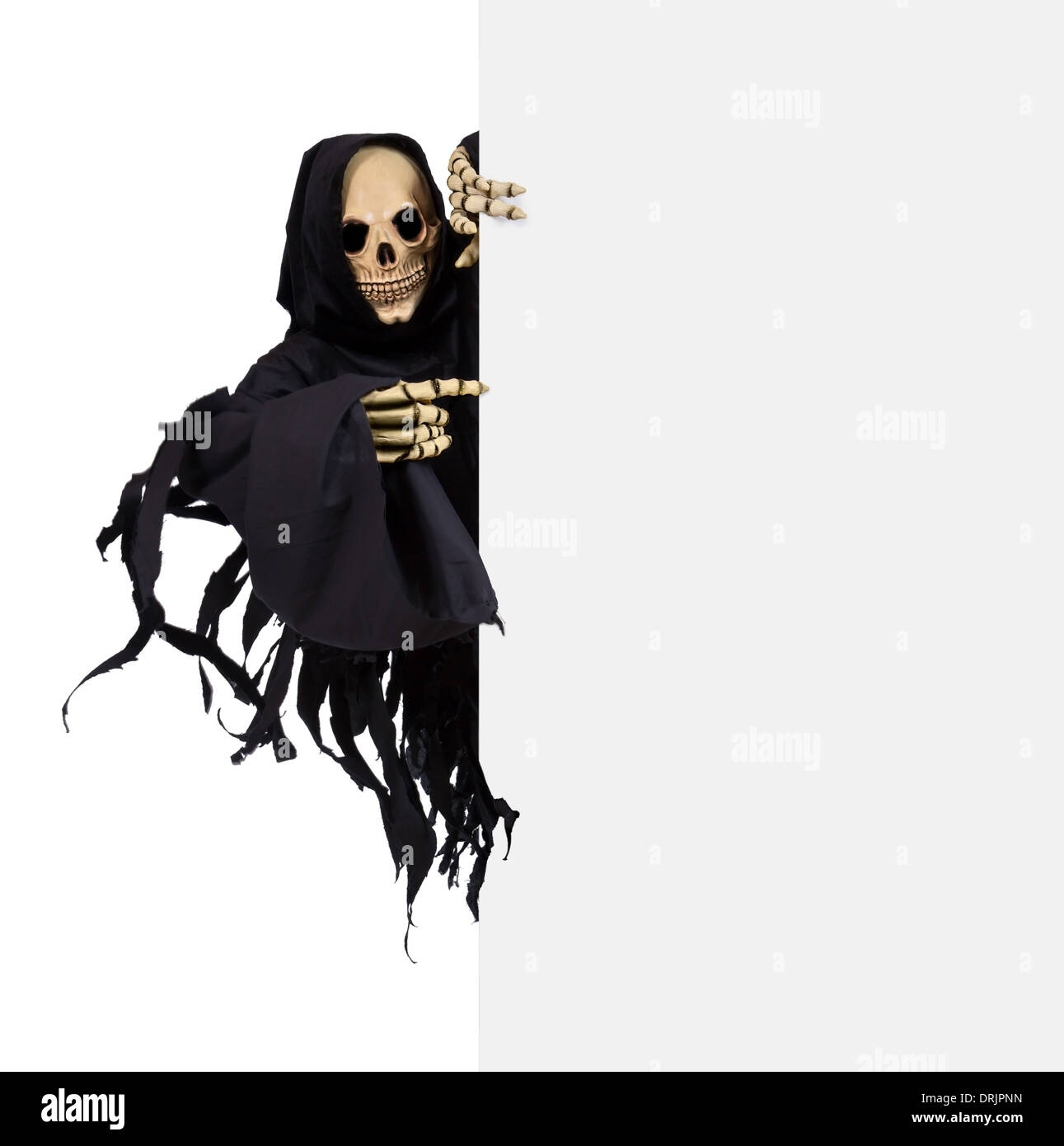 Grim Reaper puntando il dito su un pannello vuoto Foto Stock