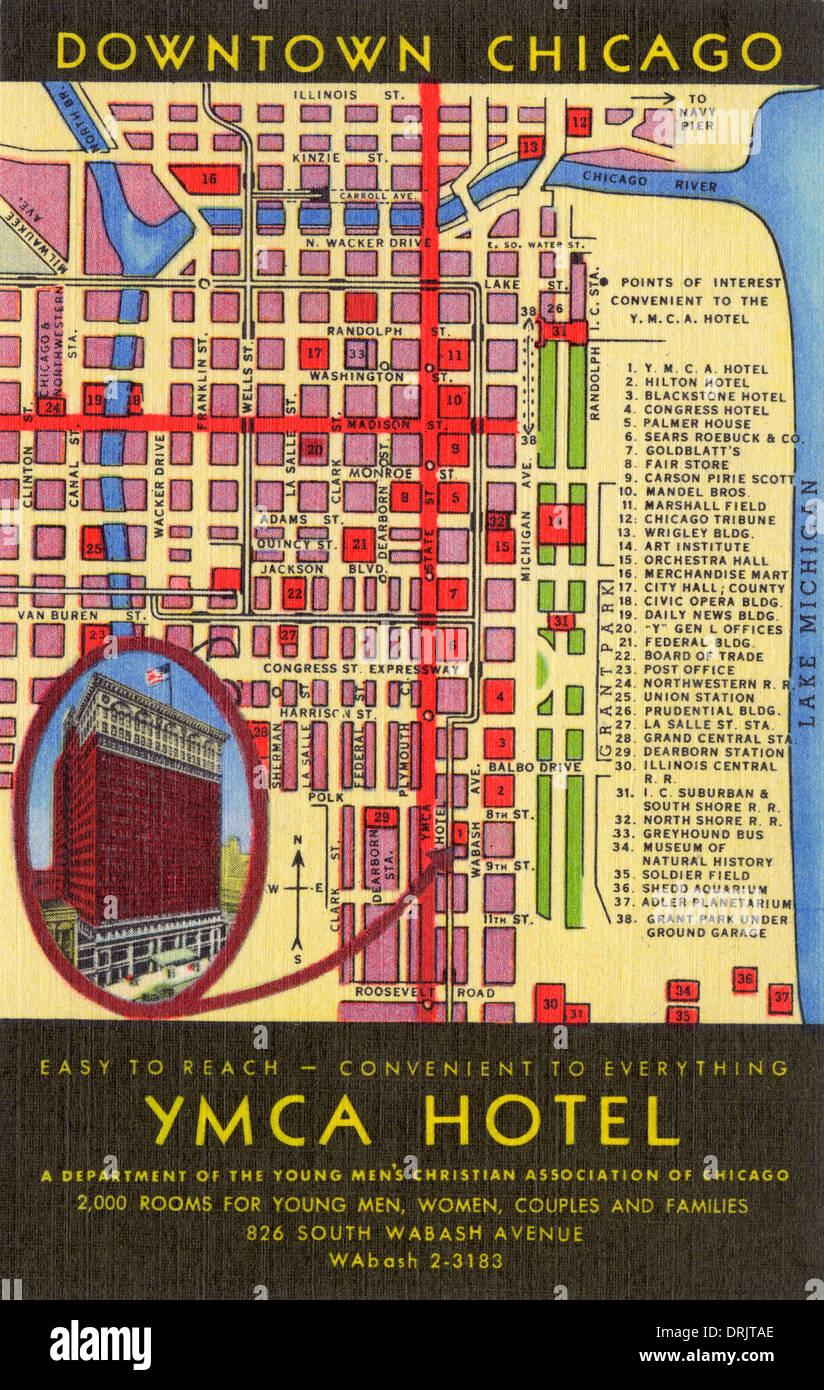 Mappa e posizione del YMCA Hotel - Chicago, Stati Uniti d'America Foto Stock