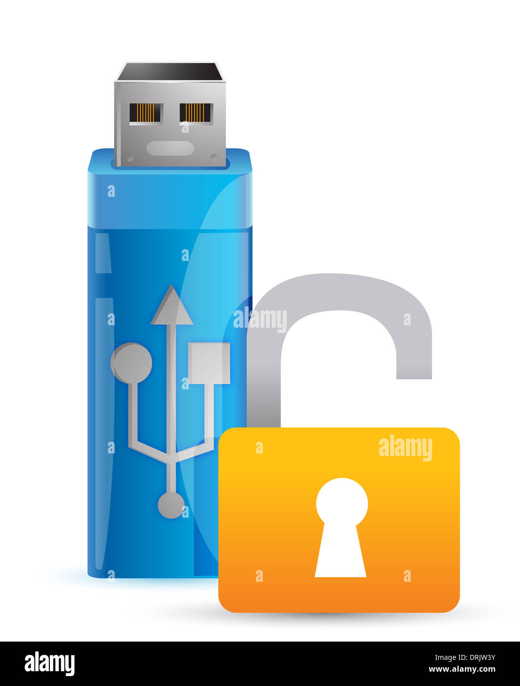Sbloccare usb e unità flash come chiave illustration design Foto Stock