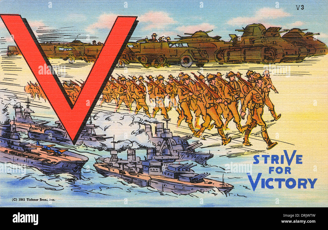 V per la vittoria - la propaganda americana cartolina Foto Stock