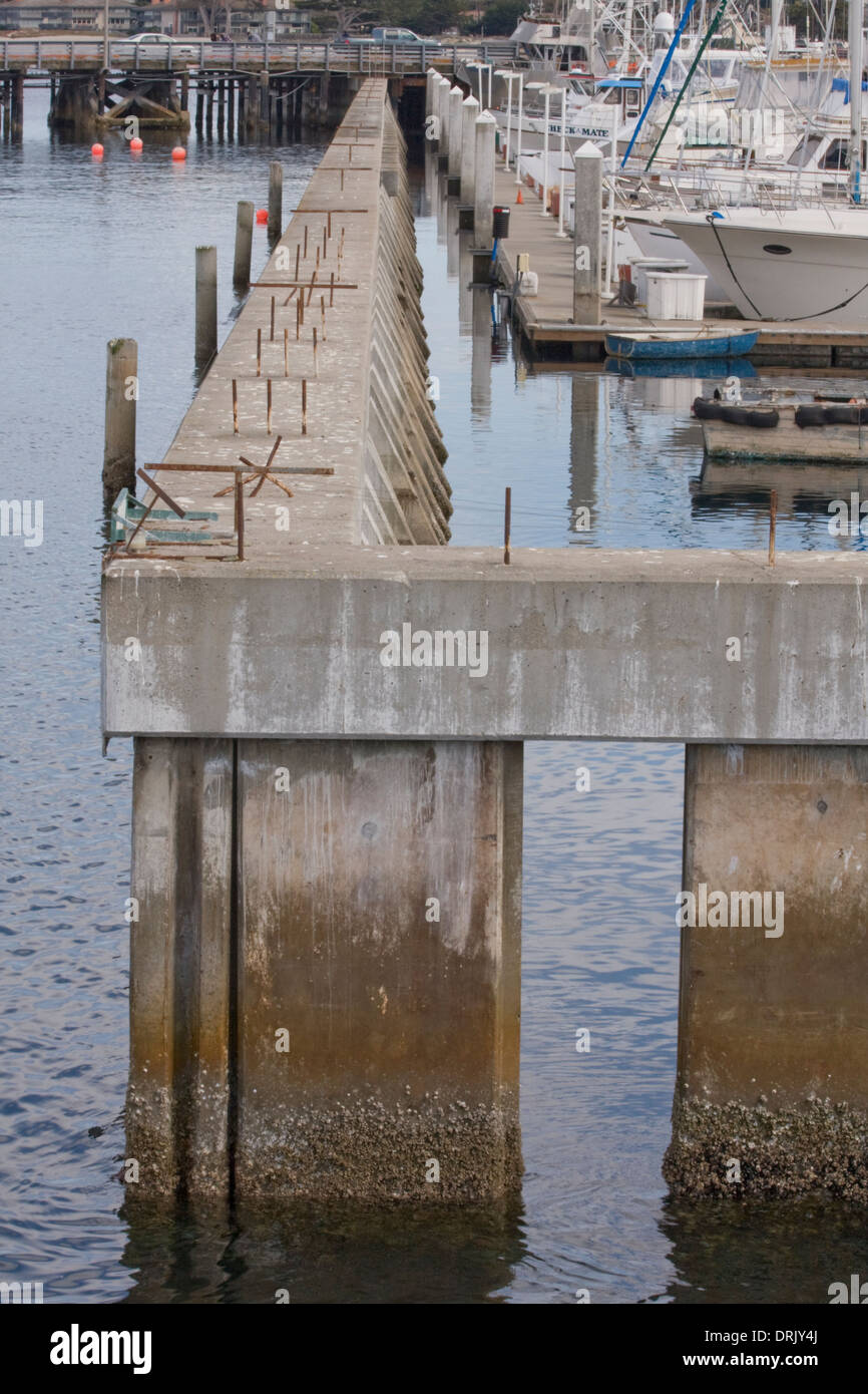 Piloni in cemento nella baia di Monterey in California Foto Stock