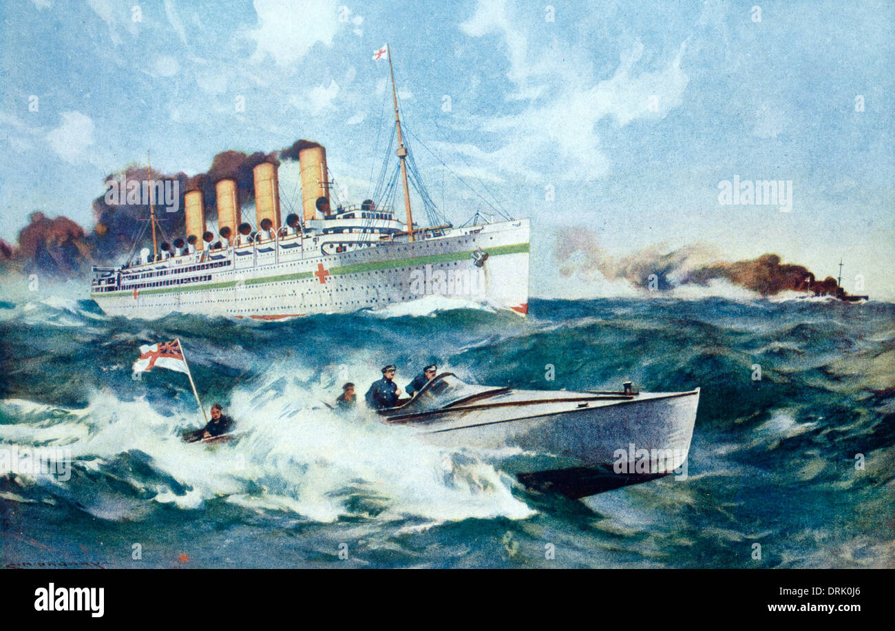 British nave ospedale sotto scorta, WW1 Foto Stock