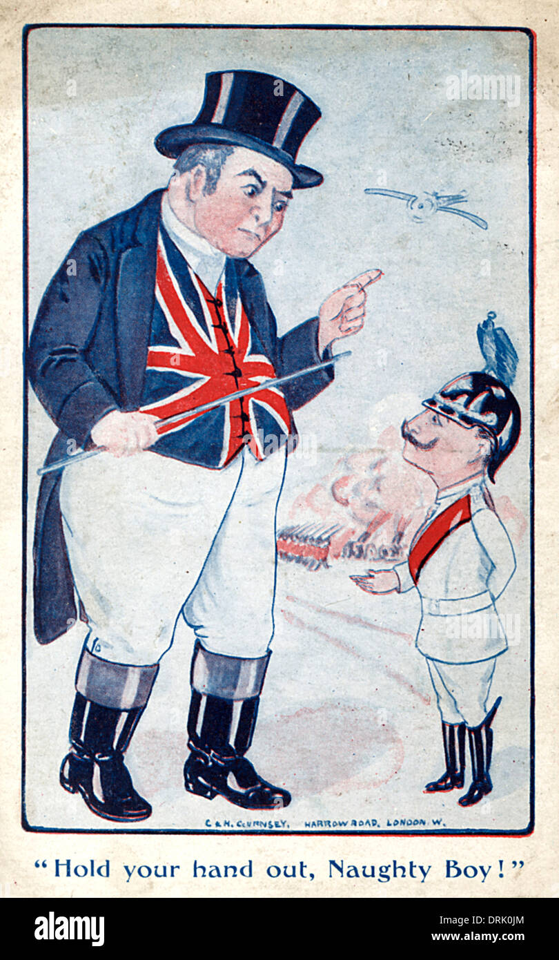 Cartoon, John Bull e naughty boy Kaiser, WW1 Foto Stock