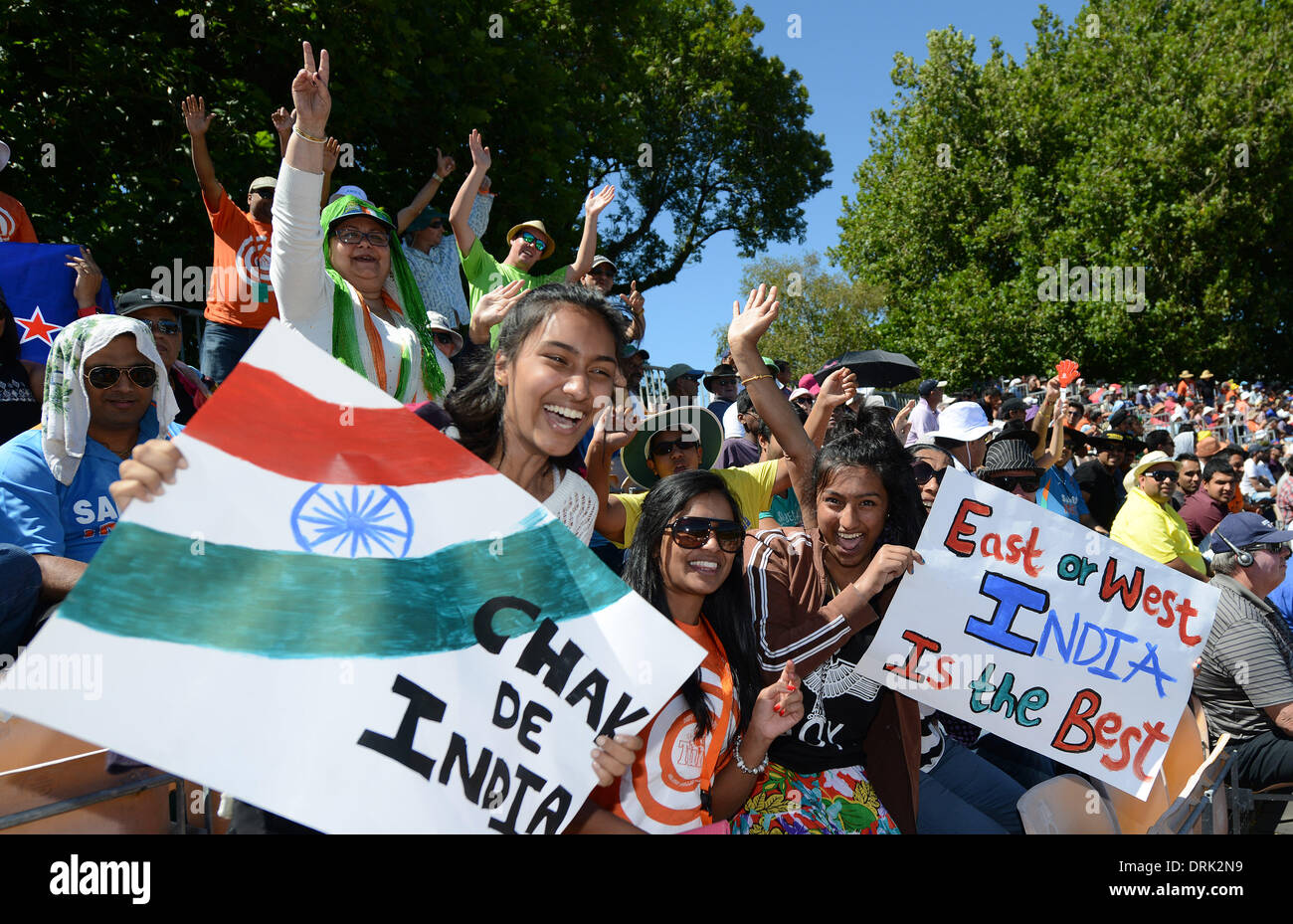 Hamilton, la Nuova Zelanda. 28 gen 2014. Ventole a match 4 della ANZ una giornata internazionale della serie di Cricket. Nuova Zelanda i cappucci neri v India a Seddon Park. Credito: Azione Sport Plus/Alamy Live News Foto Stock