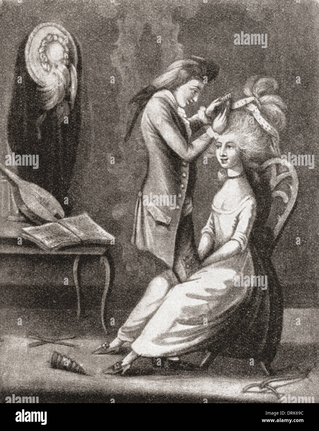 Il Boarding-School Hair-Dresser, 1786. Foto Stock
