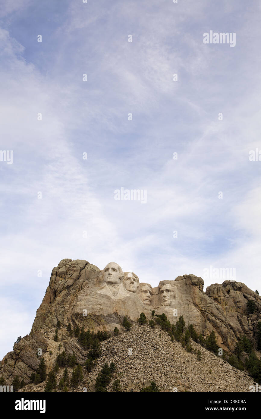 La scultura di granito del monte Rushmore comprese le facce di Washington Jefferson, Roosevelt e Lincoln Foto Stock