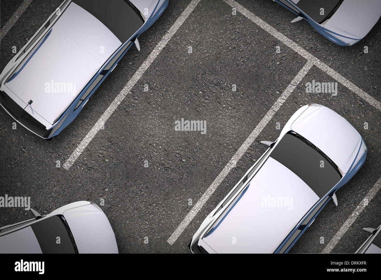 Parcheggio gratuito posto tra le altre vetture. Vista dall'alto. Il trasporto urbano illustrazione. Foto Stock