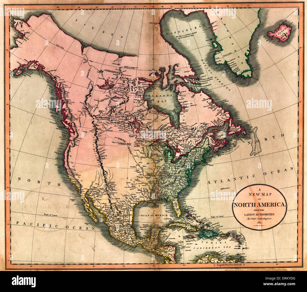 Una nuova mappa del Nord America dall'autorità più recente 1811 Foto Stock