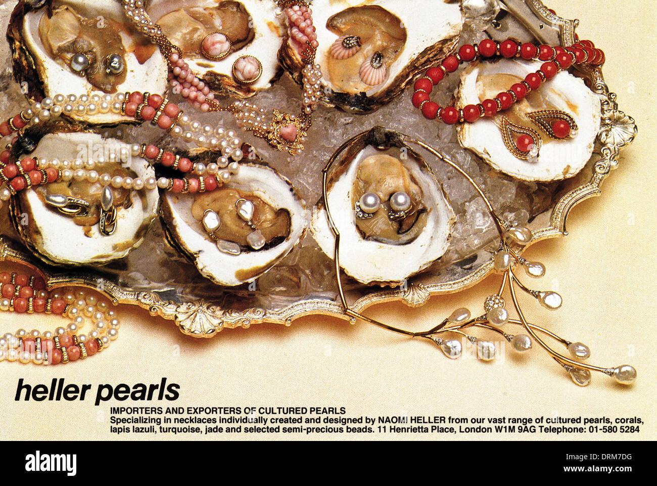 Negli anni ottanta la rivista di moda pubblicità pubblicità HELLER perle di Londra, annuncio circa 1983 Foto Stock