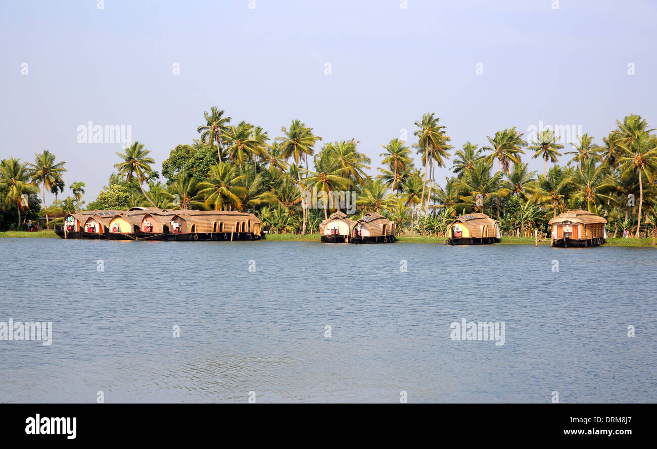 Barche casa in Kerala Backwaters Foto Stock