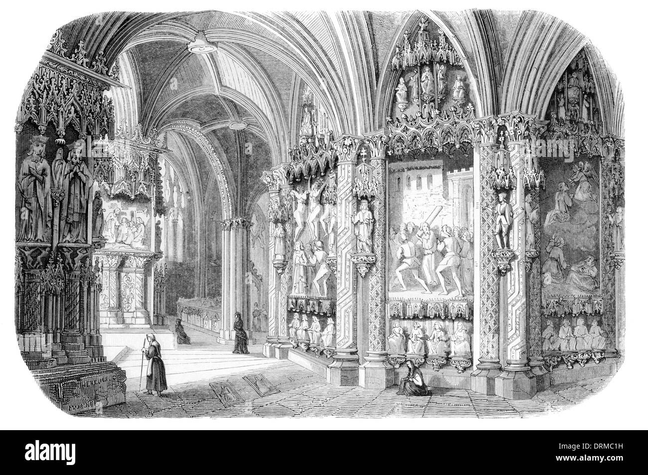 Interno Cattedrale di Burgos Catedral de Burgos stile gotico a Cattedrale cattolica romana a Burgos, Spagna. circa 1848 Foto Stock