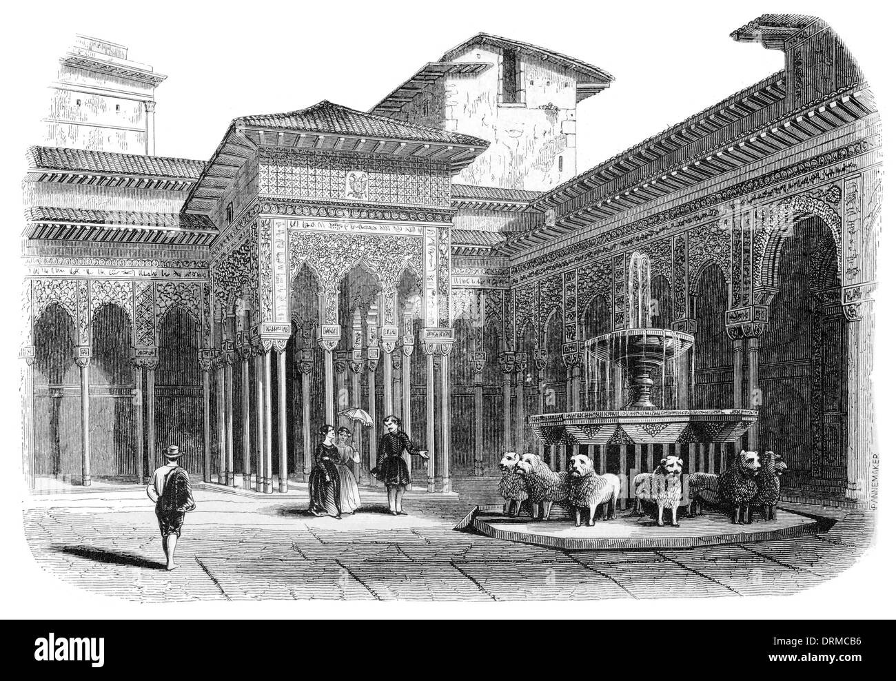 Corte dei Leoni e la favolosa fontana Alhambra di Granada, Andalusia, Spagna circa 1848 Foto Stock