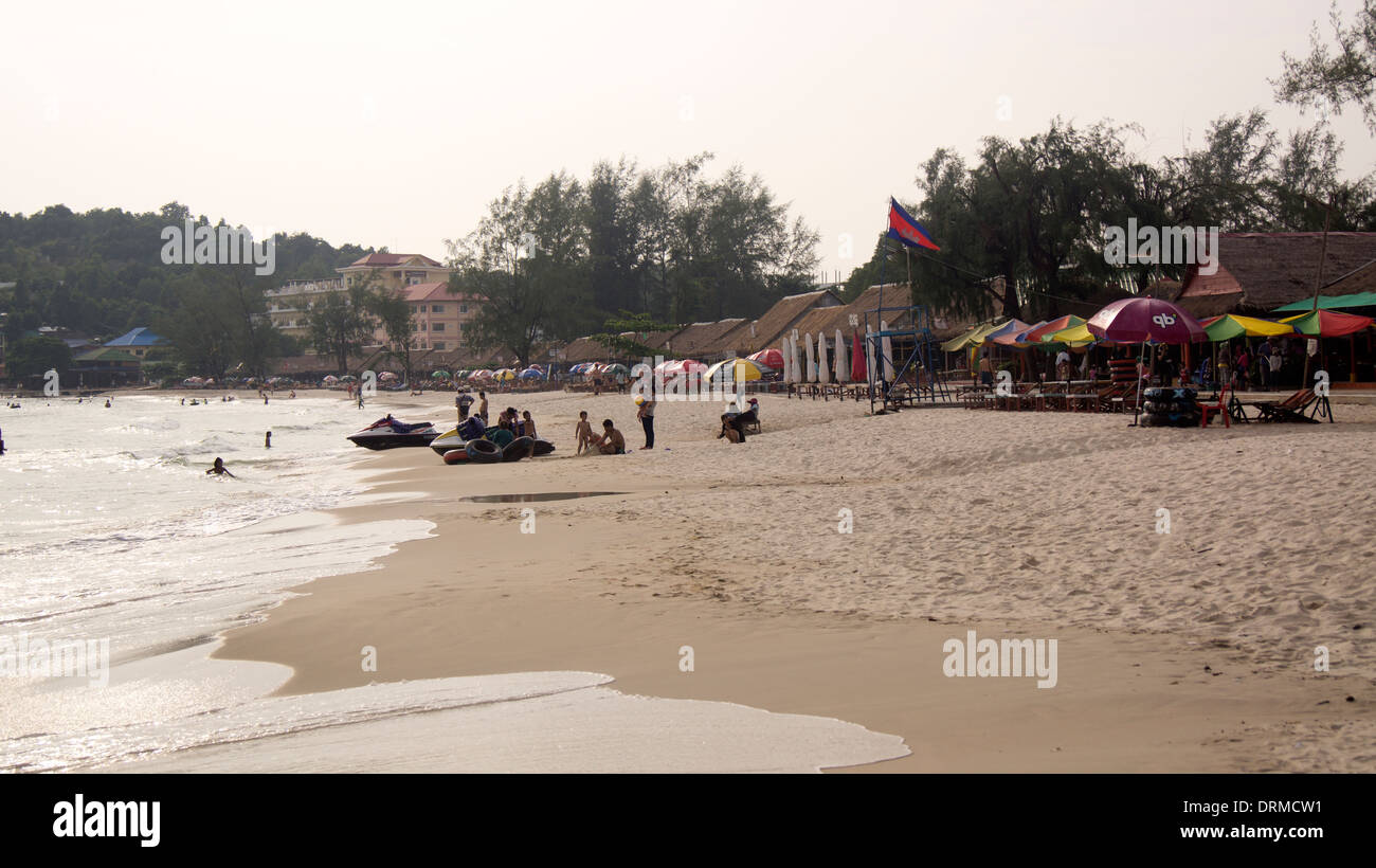 Spiaggia di sabbia e Sihanoukville in Cambogia il Sud Est asiatico Foto Stock