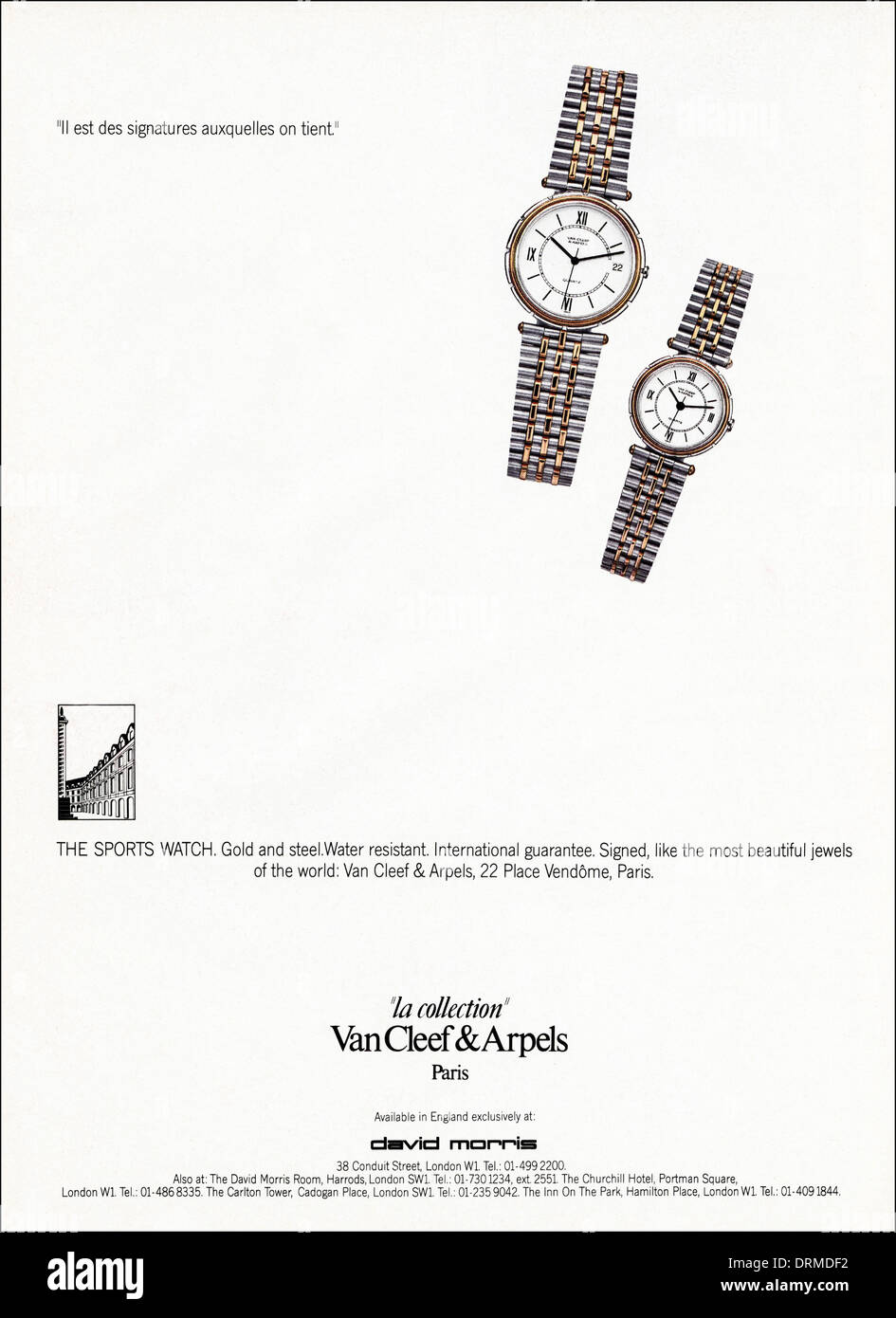Negli anni ottanta la rivista di moda pubblicità pubblicità orologi di lusso da Van Cleef & Arpels, annuncio circa 1983 Foto Stock