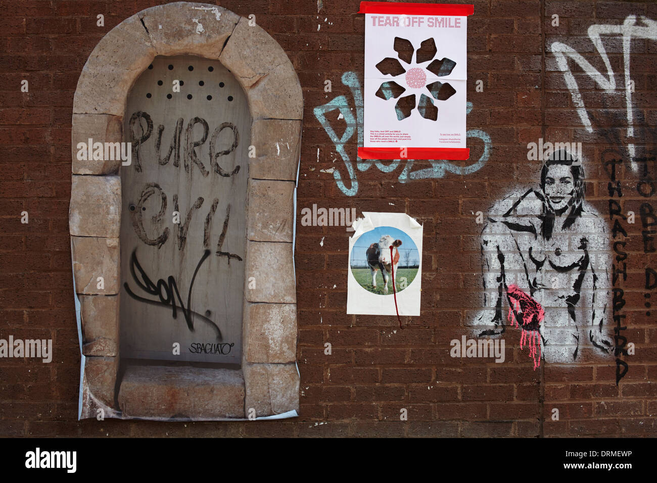 Graffitti sulla parete in Shoreditch, Londra Foto Stock