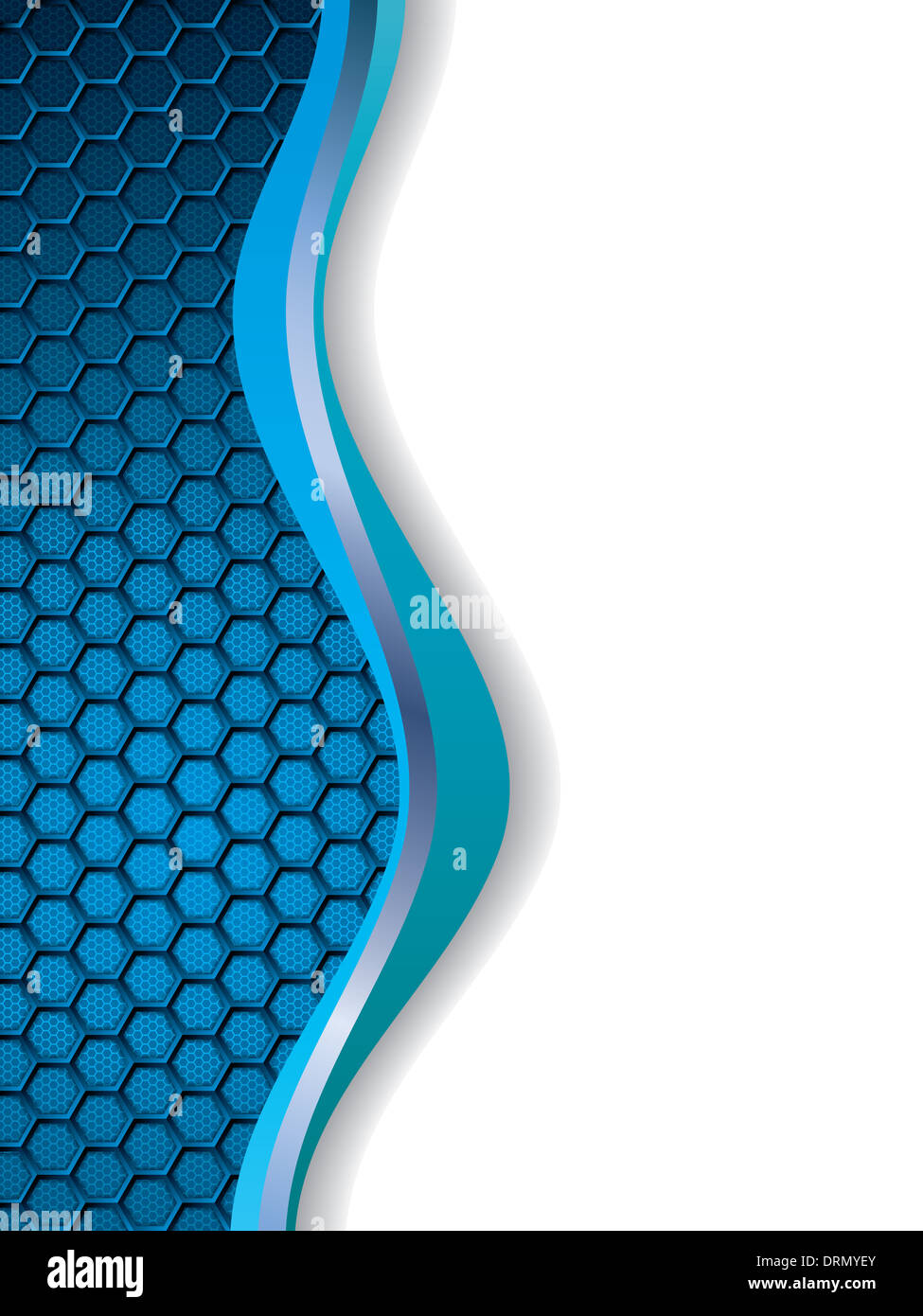 Abstract blu sullo sfondo bianco con elementi esagonali e wave Foto Stock