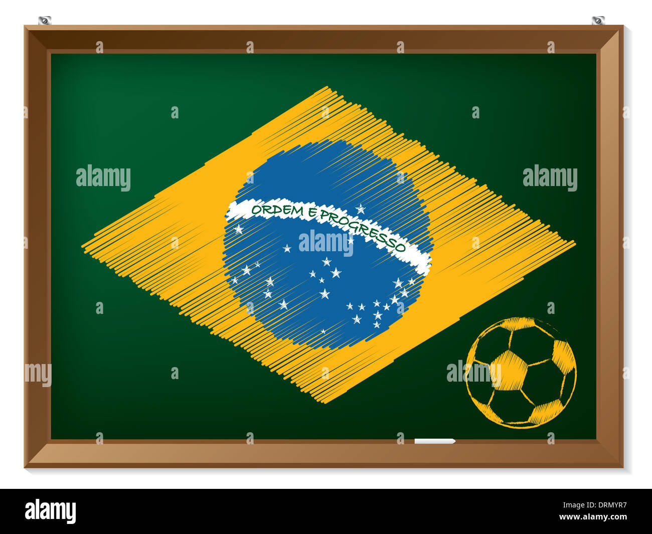 Brasil bandiera e soccerbal disegnato sulla lavagna Foto Stock