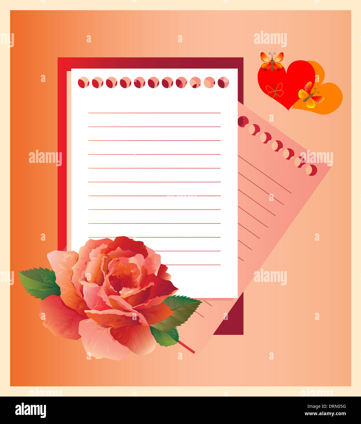 Lettera romantica con red rose Foto Stock