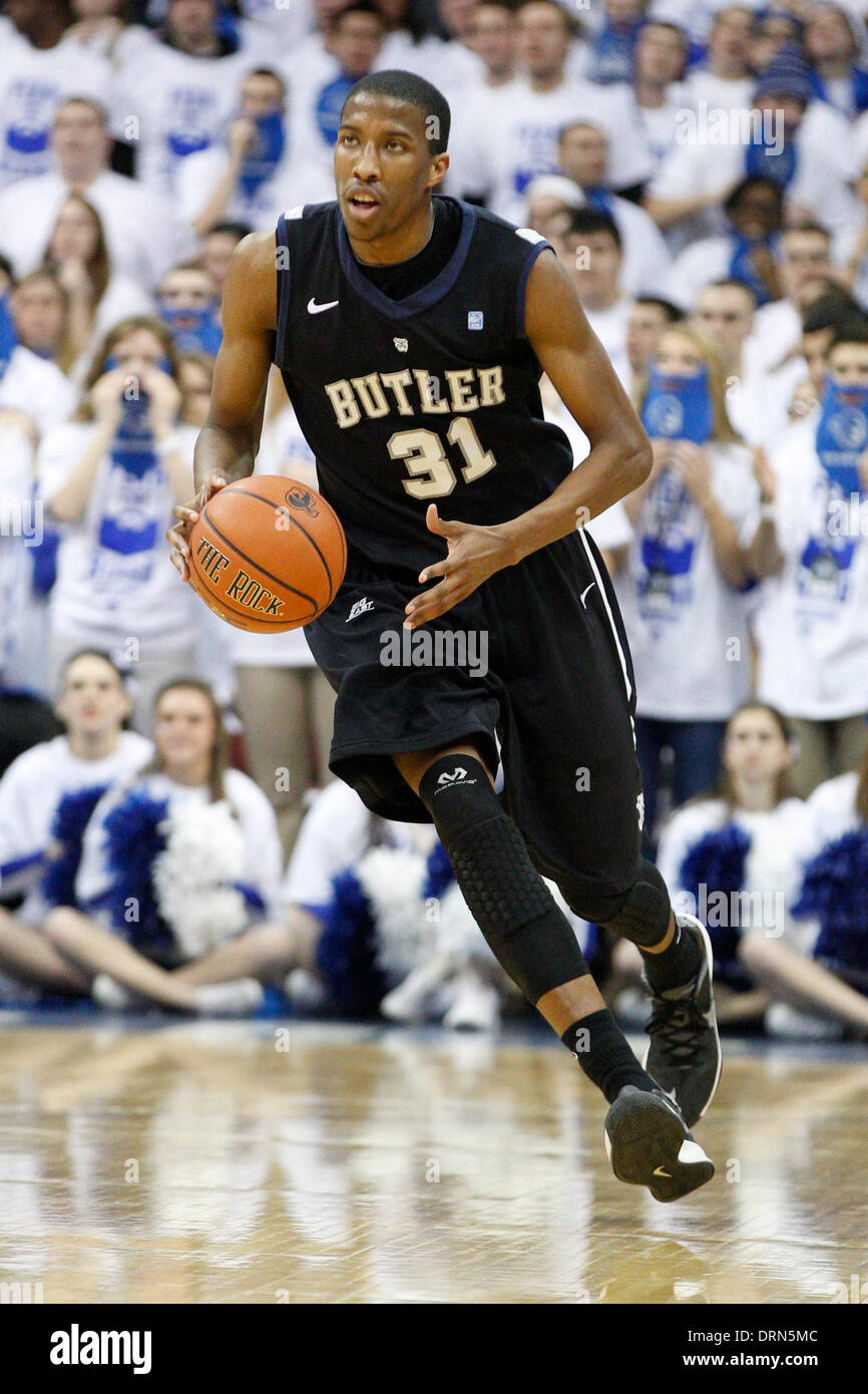 Newark, New Jersey, USA. 29 gen 2014. Butler Bulldogs avanti Kameron Woods (31) in azione durante il NCAA pallacanestro tra il Butler Bulldogs e il Seton Hall Pirates al Prudential Center a Newark, New Jersey. © csm/Alamy Live News Foto Stock