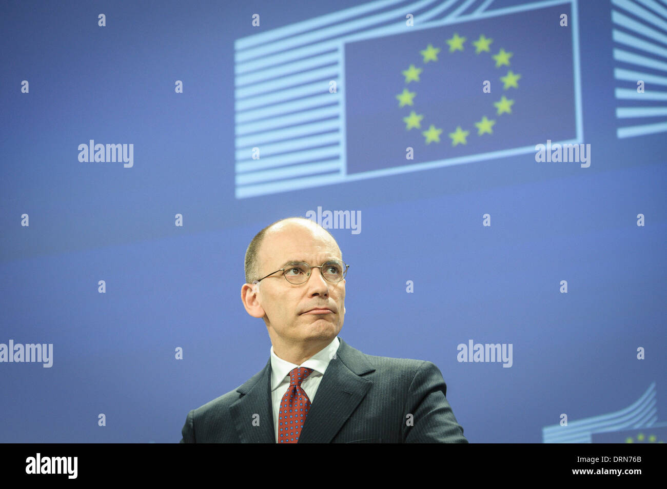 Bruxelles, Belgio. Il 29 gennaio 2014. Il primo ministro dell'Italia Enrico Letta durante una conferenza stampa dopo un incontro presso la Commissione UE heaquarters a Bruxelles, in Belgio, il 29.01.2014 il governo Itlaian si unisce alla Commissione UE per il seminario settimanale dell'istituzione. da Wiktor Dabkowski/dpa/Alamy Live News Foto Stock