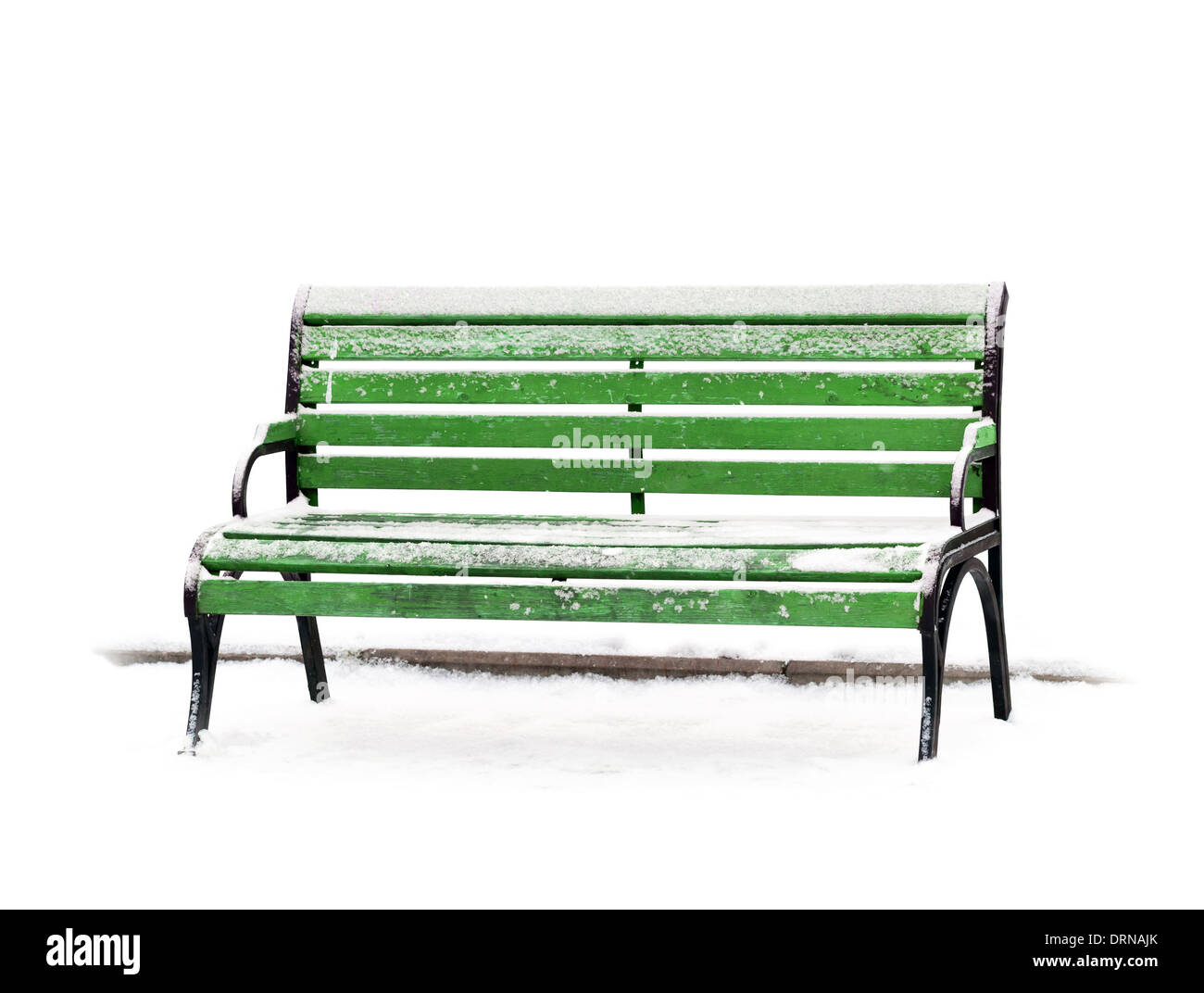 Green panca in legno con mostra su sfondo bianco Foto Stock