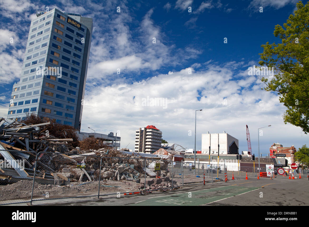 I danni del terremoto a Christchurch Foto Stock