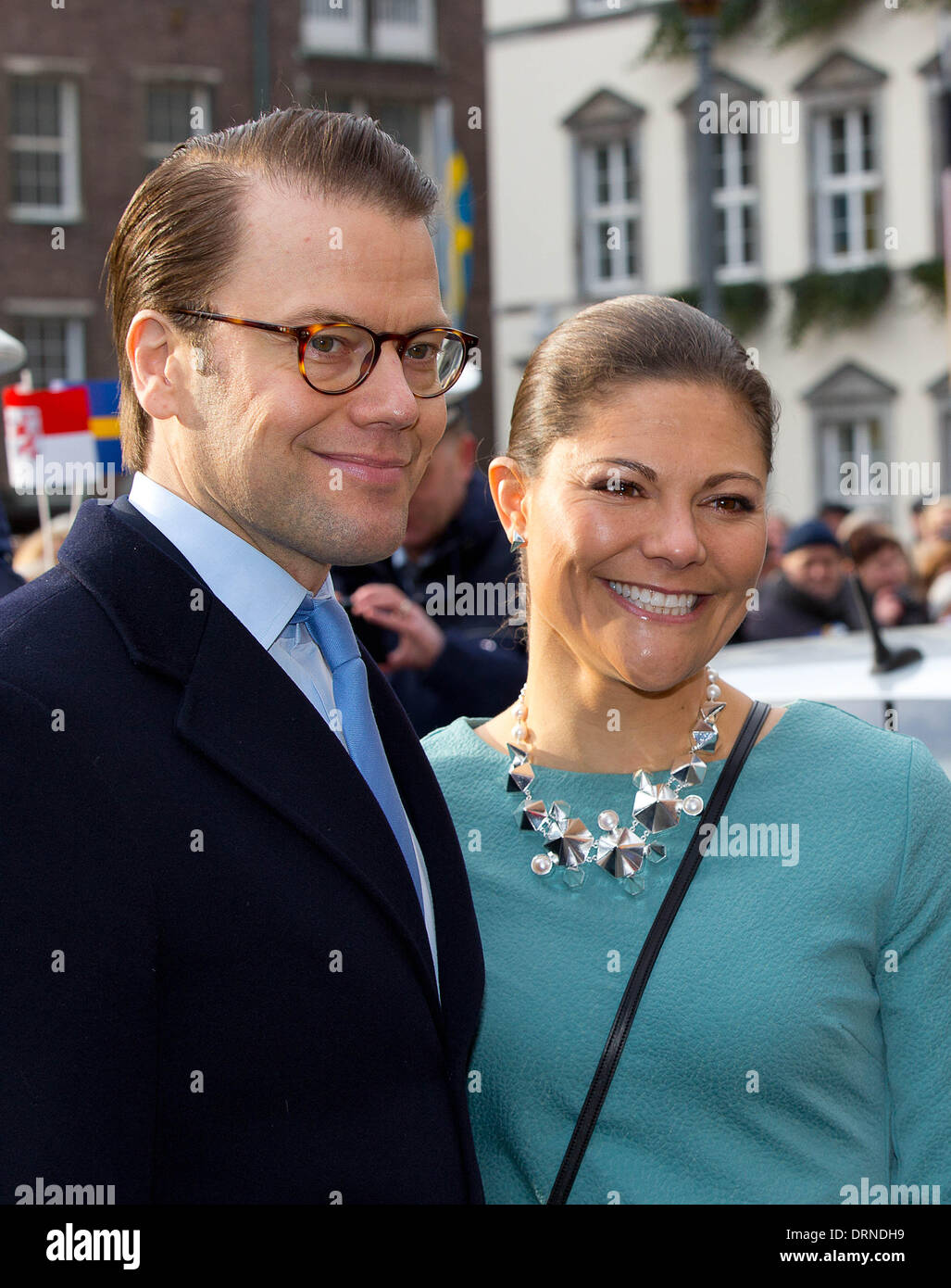 Duesseldorf, Germania. 29 gen 2014. Corona svedese Principessa Victoria e Prince Daniel presso il municipio di Duesseldorf, Germania, 29 gennaio 2014. Foto: RPE/ Albert Nieboer/dpa/Alamy Live News Foto Stock