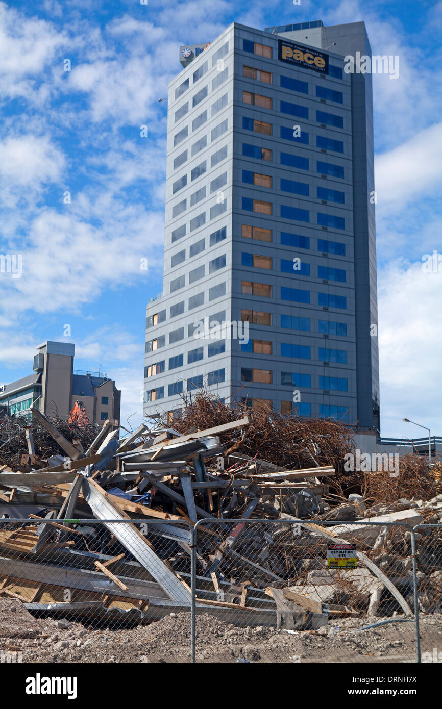 I danni del terremoto a Christchurch Foto Stock