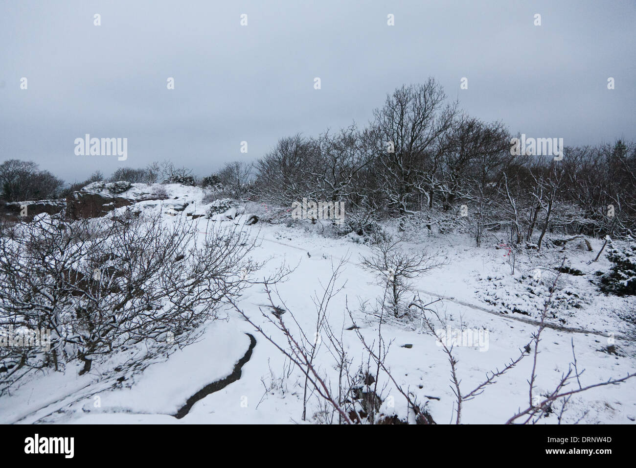 Il paesaggio innevato sul martello Knude al crepuscolo. Foto Stock