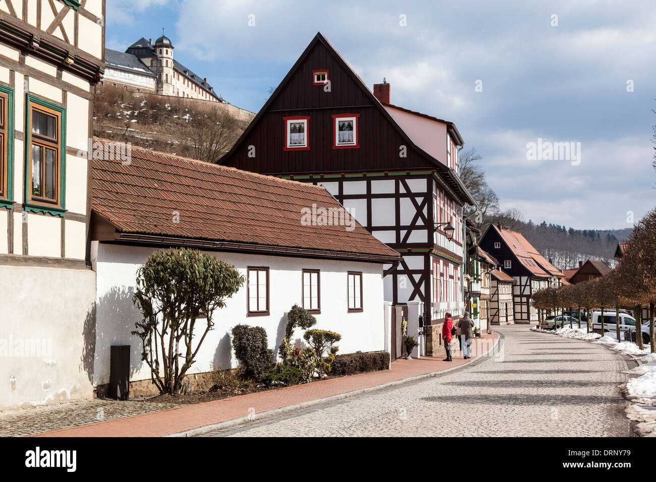 Tipiche case a graticcio, Stolberg (Harz), südharz, mansfeld-südharz distretto, SASSONIA-ANHALT, Germania Foto Stock