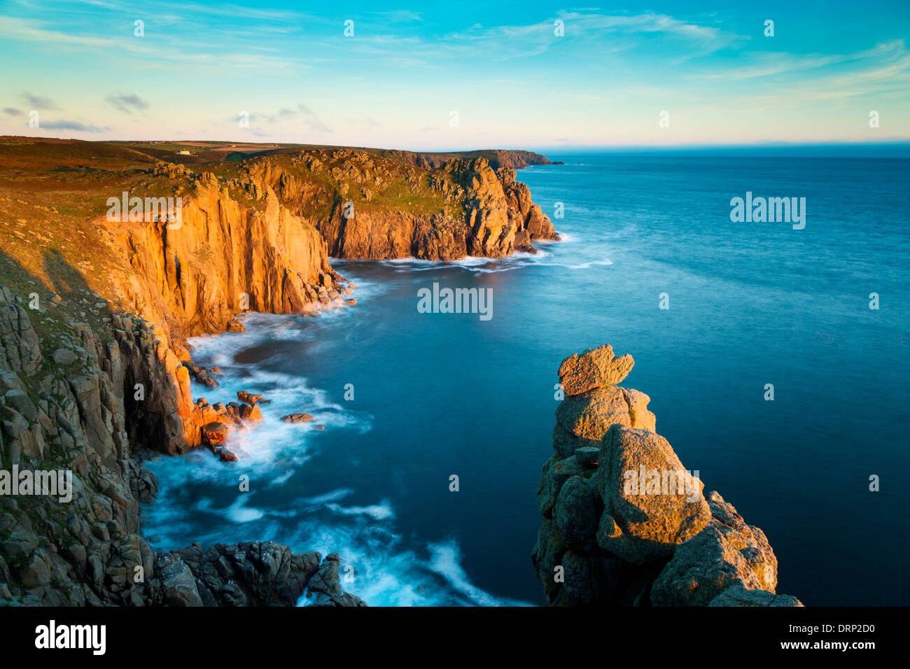 Land's End; tramonto; Cornovaglia; Regno Unito Foto Stock