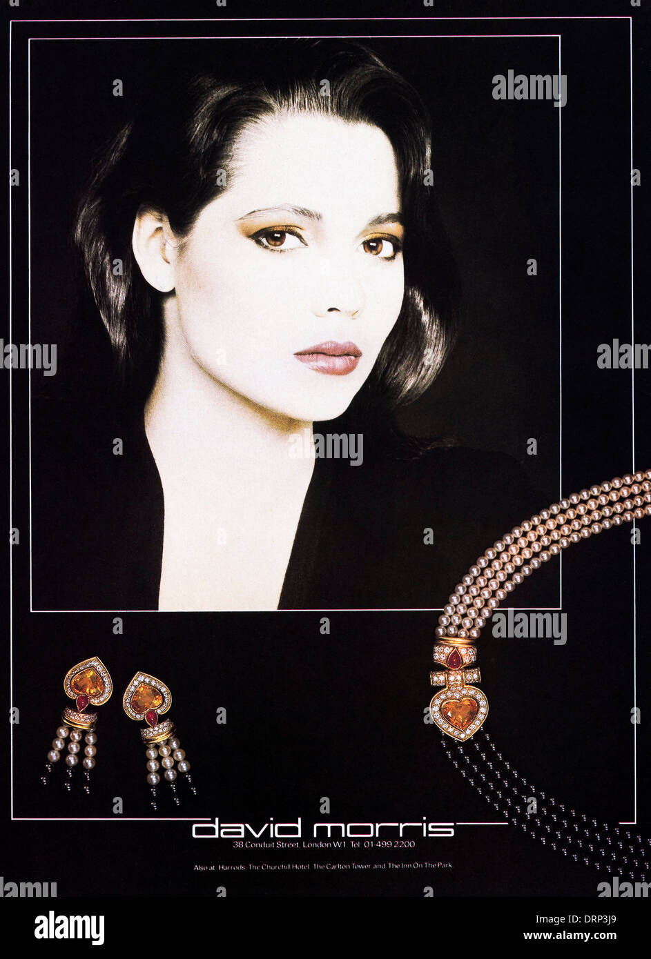 Negli anni ottanta la rivista di moda pubblicità pubblicità DAVID MORRIS gioielli, annuncio circa 1983 Foto Stock