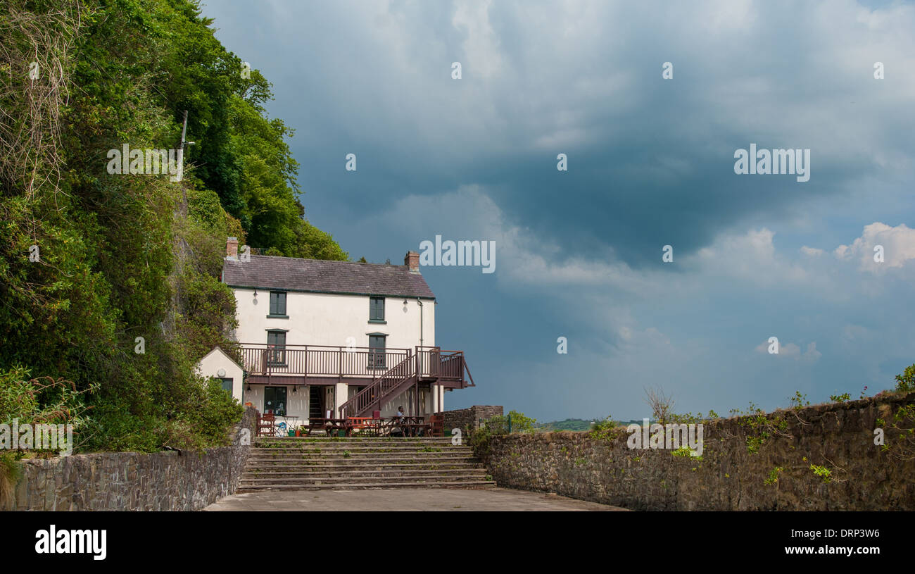 Dylan Thomas boathouse Laugharne città in Carmarthenshire, Galles Foto Stock