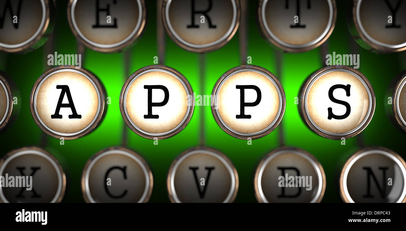 Vecchia macchina da scrivere le chiavi con le app slogan. Foto Stock