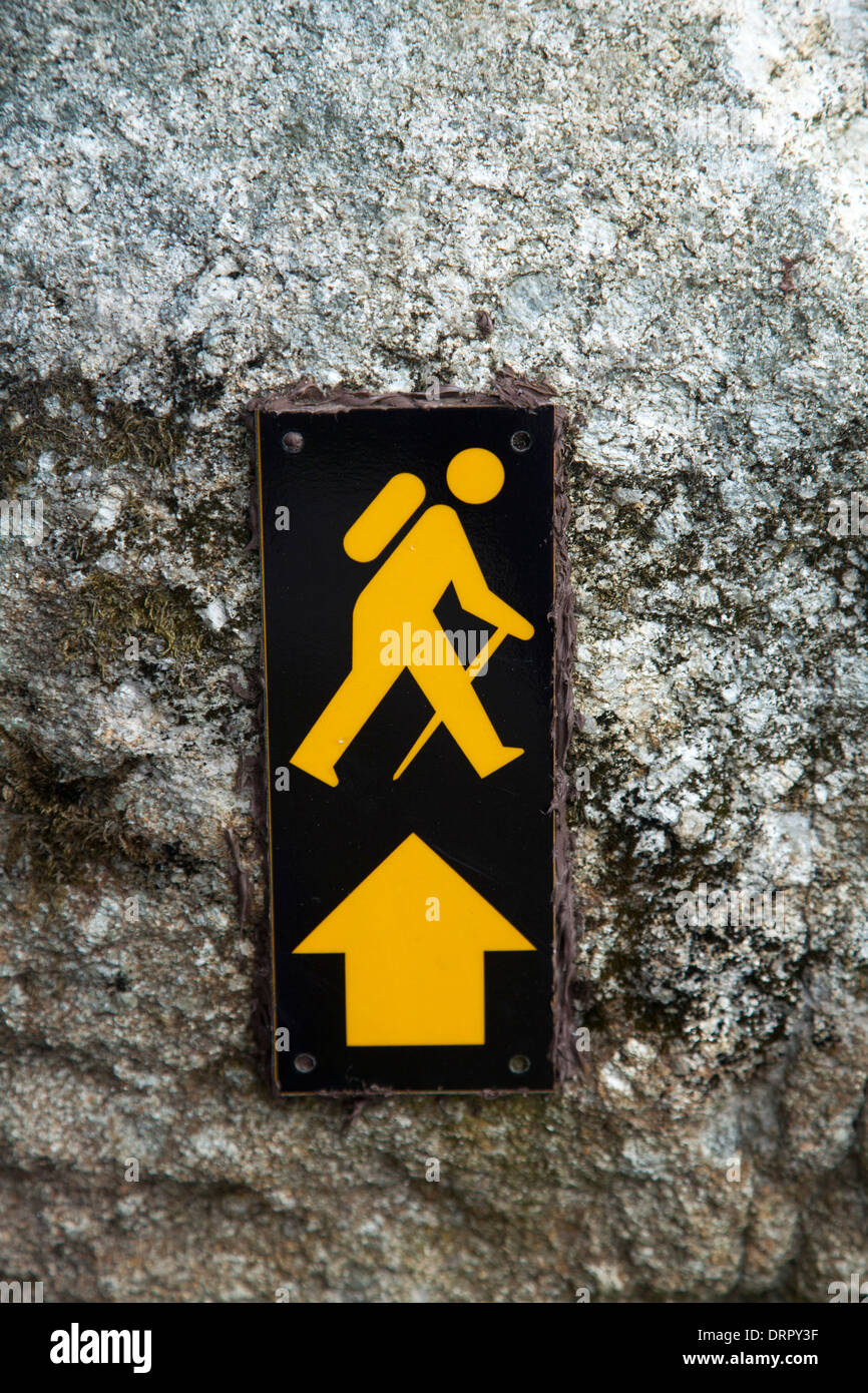 Waymarking indicazioni per il modo di Wicklow, Wicklow Mountains, County Wicklow, Irlanda. Foto Stock