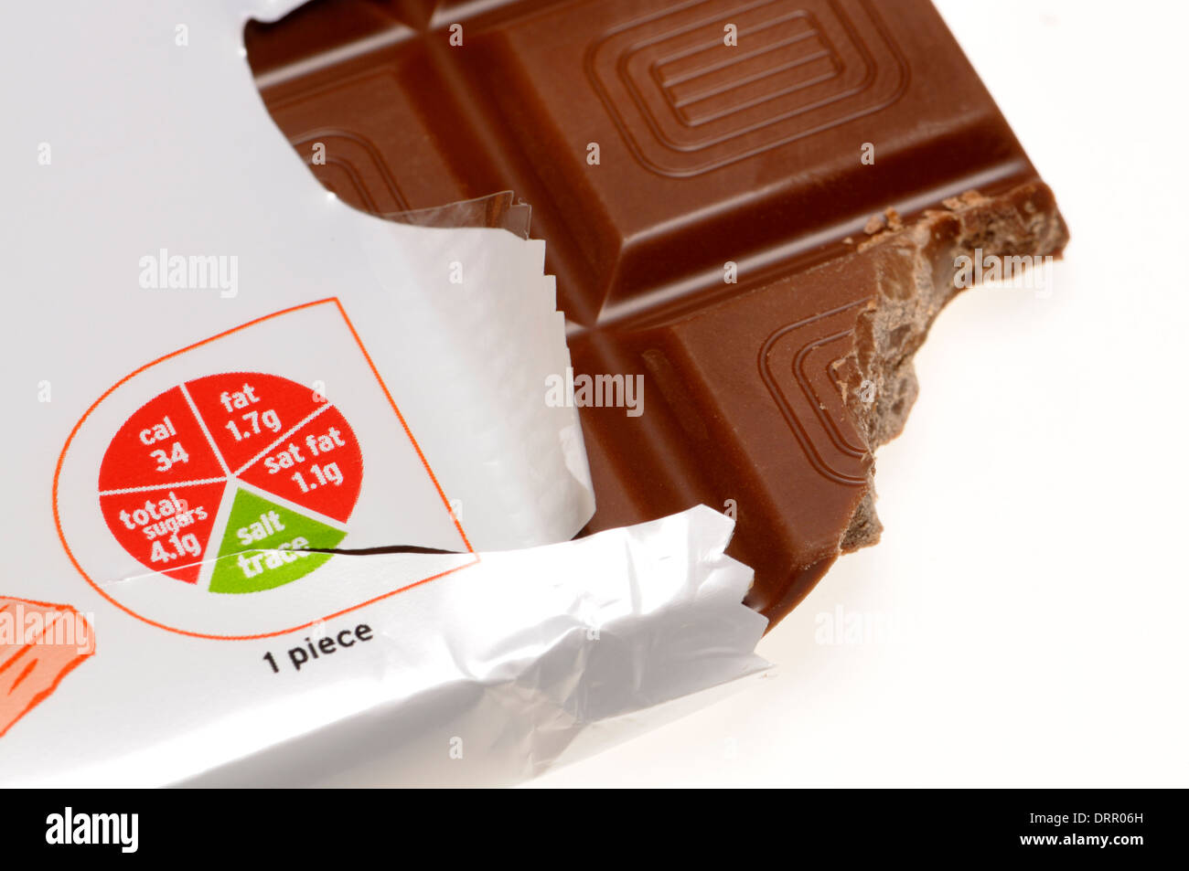Barra di cioccolato al latte che mostra le informazioni nutrizionali su un "semaforo" ruota (Sainsbury's gamma base) Foto Stock